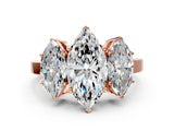Rose gold Three-Stone Marquise Cut Cut Diamond Engagement Ring with Flat Band and Four-Prong Setting_3
