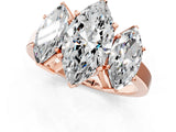 Rose gold Three-Stone Marquise Cut Cut Diamond Engagement Ring with Flat Band and Four-Prong Setting_4