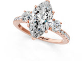Rose gold Three-Stone Marquise Cut Cut Diamond Pavé Band with Prong Setting_16