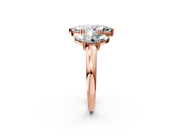 Rose gold Three-Stone Marquise Cut Cut Diamond Ring with Channel Set Band and Four-Prong Setting