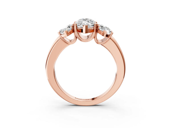 Rose gold Three-Stone Marquise Cut Cut Diamond Ring with Channel Set Band and Four-Prong Setting