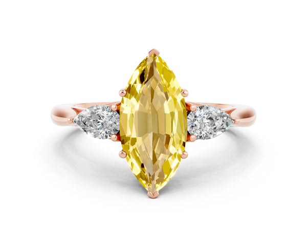 Rose gold Three-Stone Marquise Cut Yellow Sapphire Ring with Pear  Side Stones in Four-Prong Setting