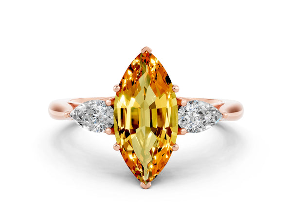 Rose gold Three-Stone Marquise Cut Citrine Ring with Pear  Side Stones in Four-Prong Setting