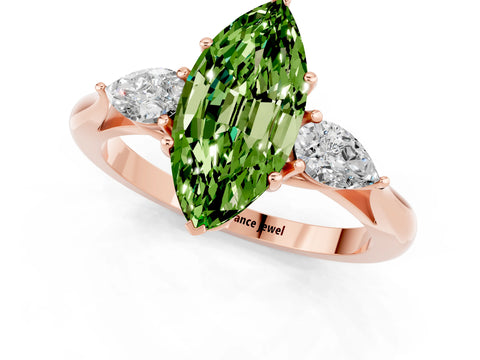 Rose gold Three-Stone Marquise Cut Cut Diamond Ring with Pear Side Stones in Four-Prong Setting_1