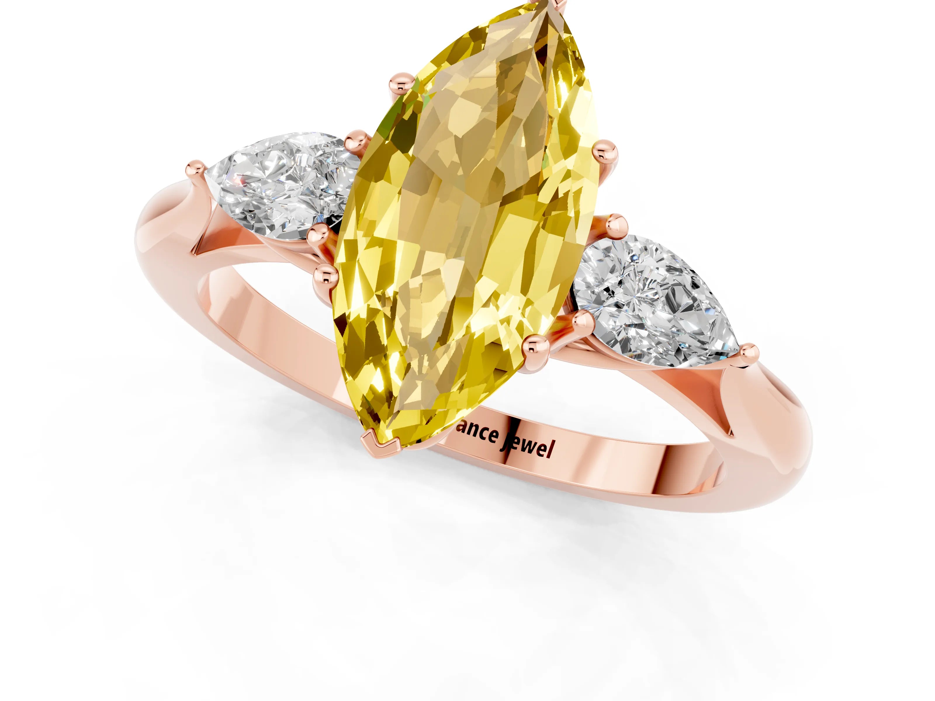 Rose gold Three-Stone Marquise Cut Cut Diamond Ring with Pear Side Stones in Four-Prong Setting_1