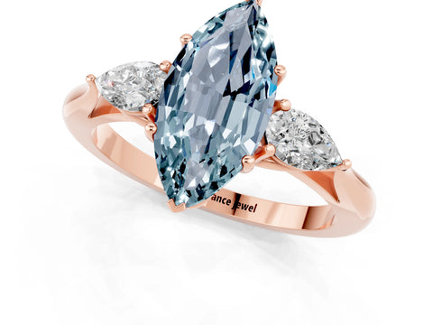 Rose gold Three-Stone Marquise Cut Cut Diamond Ring with Pear Side Stones in Four-Prong Setting_1