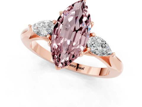 Rose gold Three-Stone Marquise Cut Cut Diamond Ring with Pear Side Stones in Four-Prong Setting_1