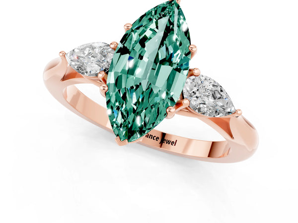 Rose gold Three-Stone Marquise Cut Green Sapphire Ring with Pear  Side Stones in Four-Prong Setting
