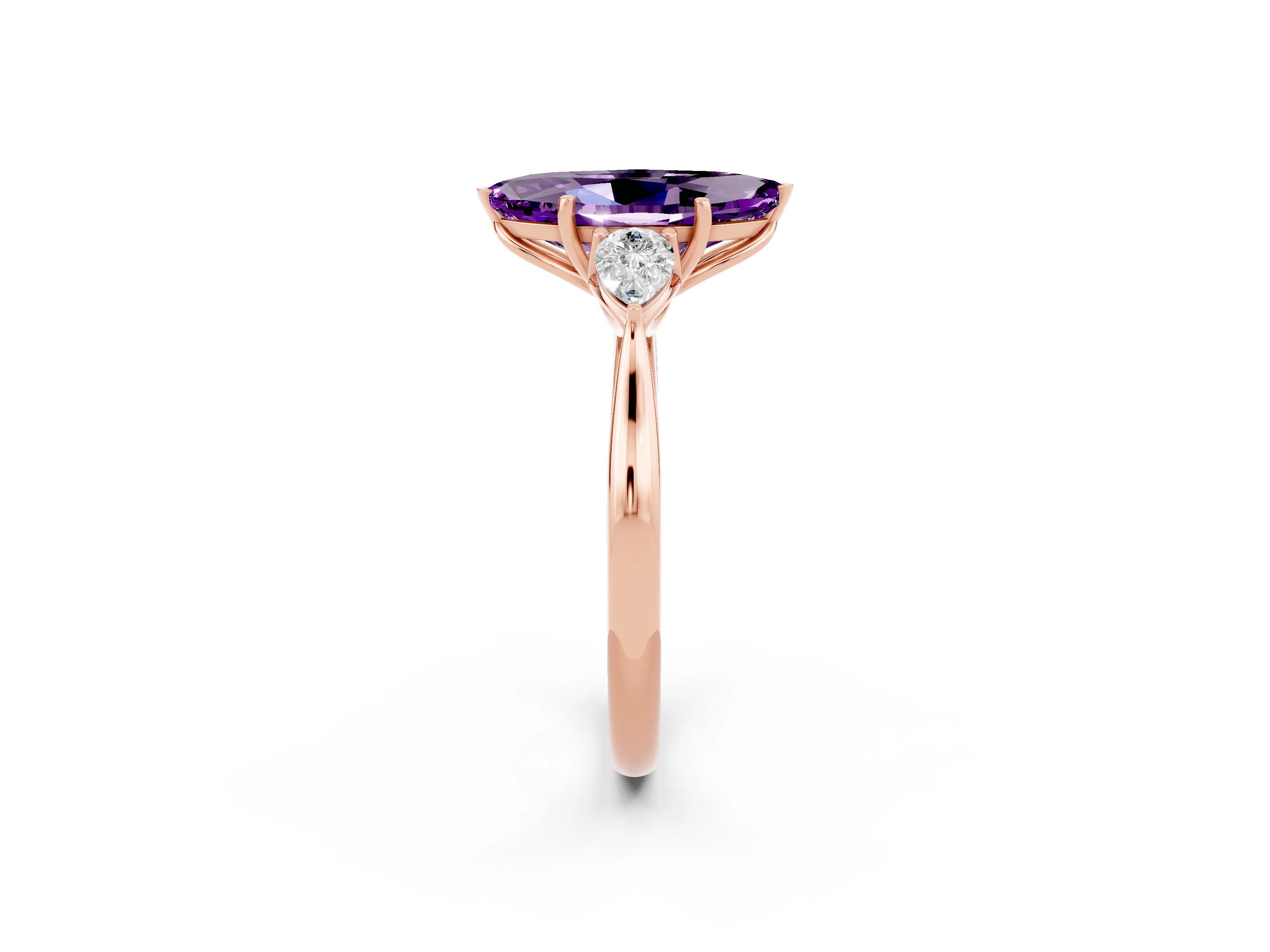Rose gold Three-Stone Marquise Cut Cut Diamond Ring with Pear Side Stones in Four-Prong Setting_2
