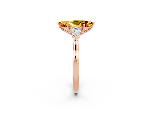 Rose gold Three-Stone Marquise Cut Citrine Ring with Pear  Side Stones in Four-Prong Setting