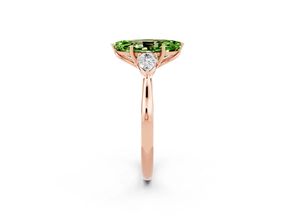 Rose gold Three-Stone Marquise Cut Cut Diamond Ring with Pear Side Stones in Four-Prong Setting