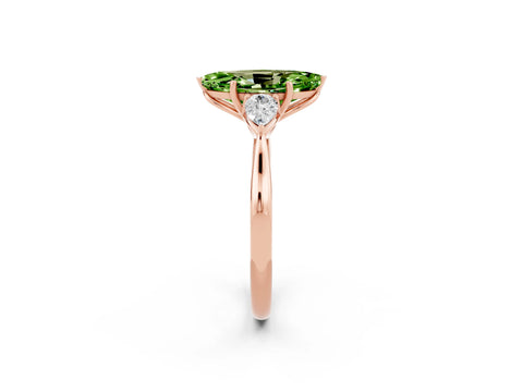 Rose gold Three-Stone Marquise Cut Cut Diamond Ring with Pear Side Stones in Four-Prong Setting_2