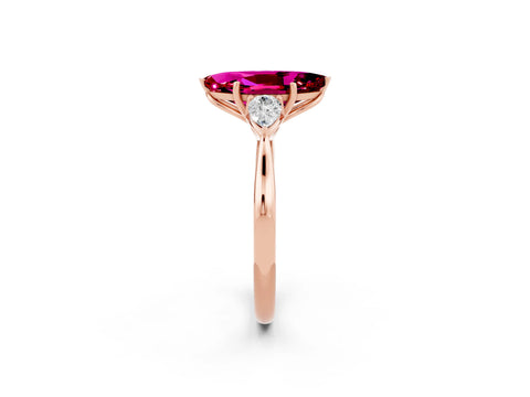 Rose gold Three-Stone Marquise Cut Cut Diamond Ring with Pear Side Stones in Four-Prong Setting_2