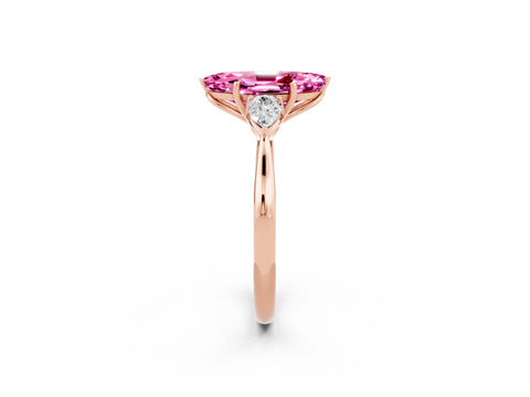 Rose gold Three-Stone Marquise Cut Cut Diamond Ring with Pear Side Stones in Four-Prong Setting_2