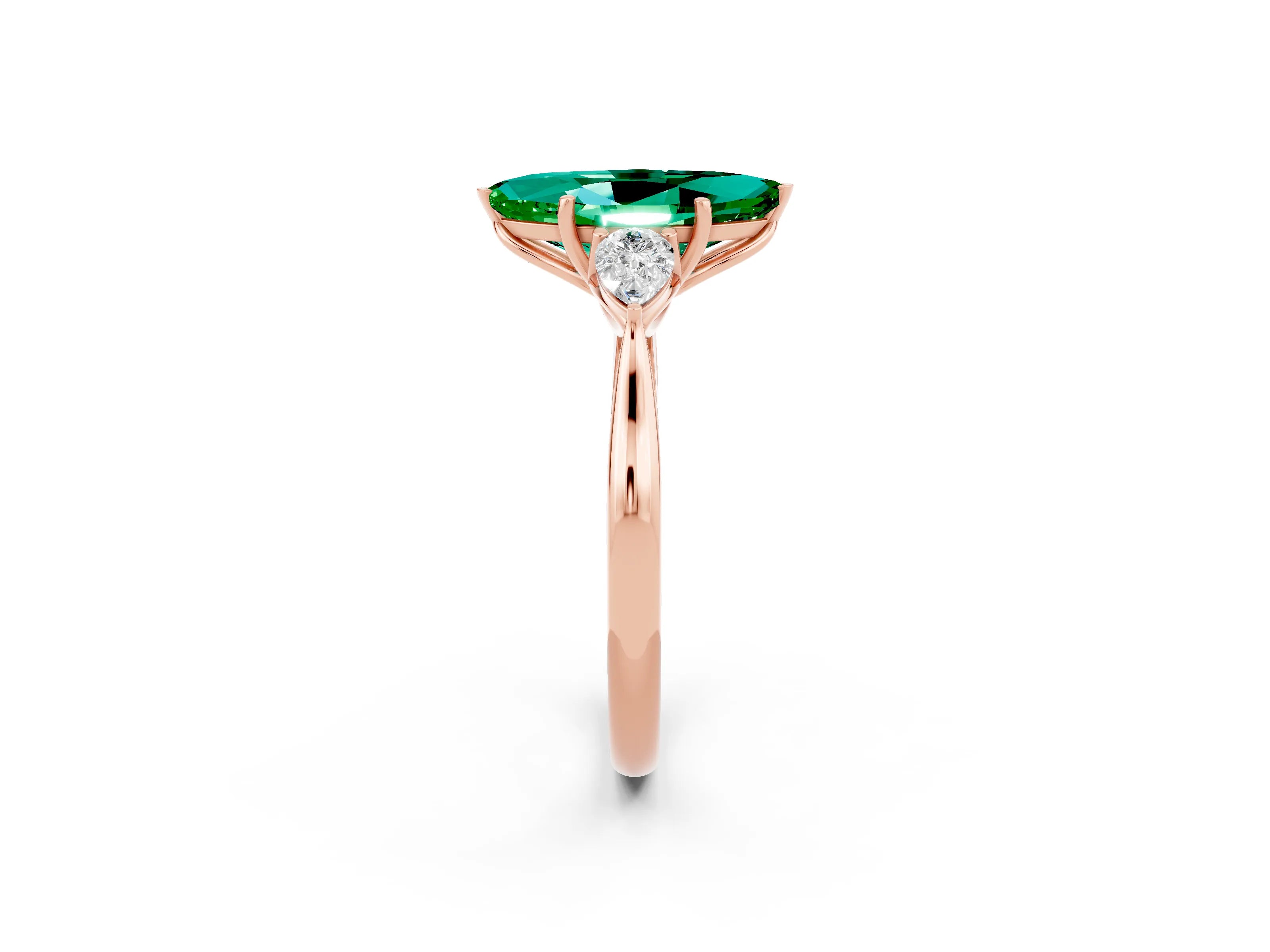 Rose gold Three-Stone Marquise Cut Cut Diamond Ring with Pear Side Stones in Four-Prong Setting_2