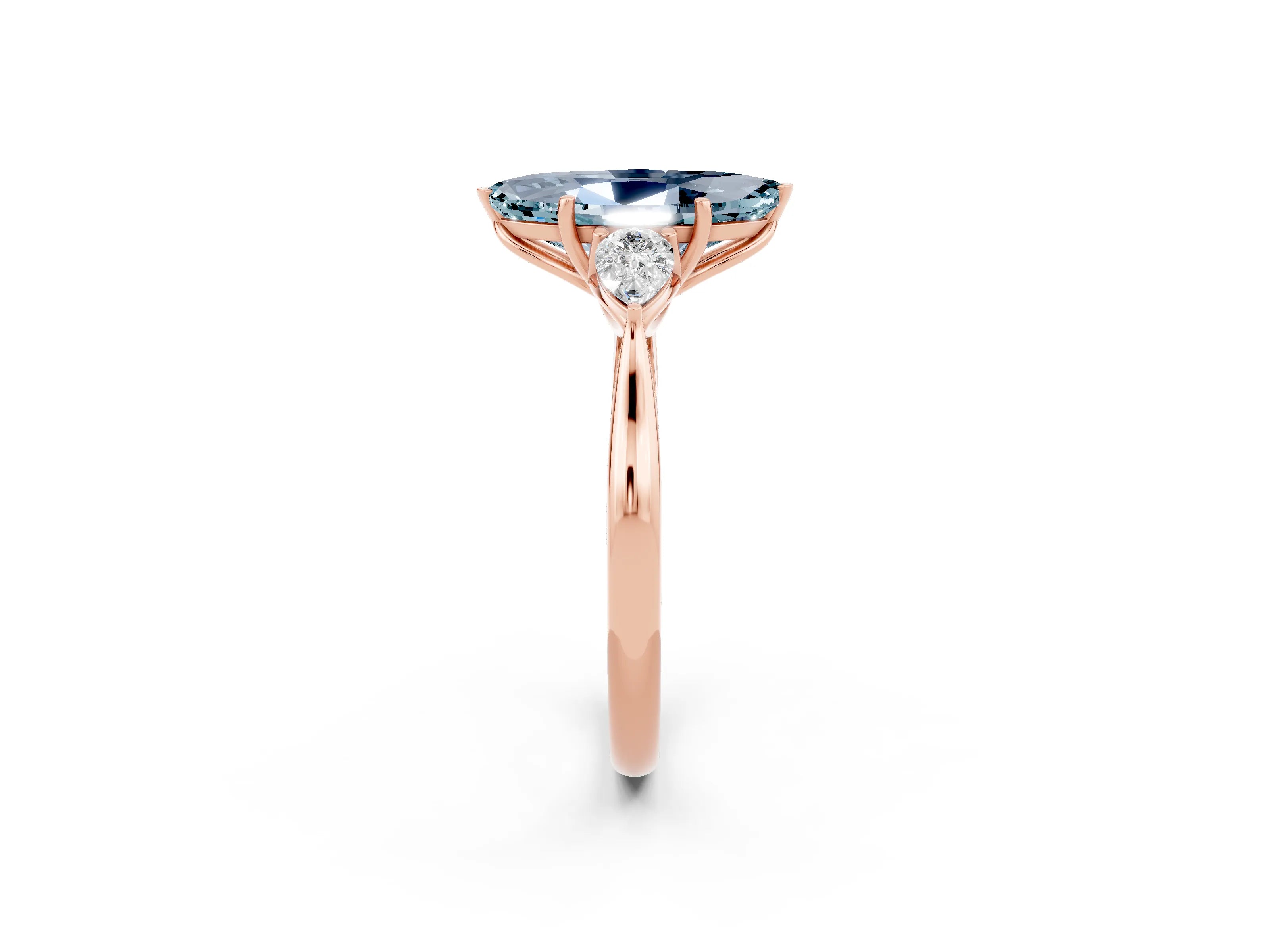 Rose gold Three-Stone Marquise Cut Cut Diamond Ring with Pear Side Stones in Four-Prong Setting_2