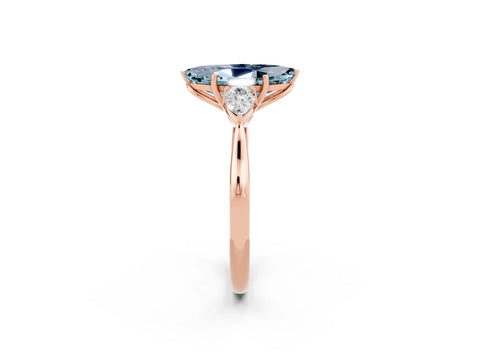 Rose gold Three-Stone Marquise Cut Cut Diamond Ring with Pear Side Stones in Four-Prong Setting_2