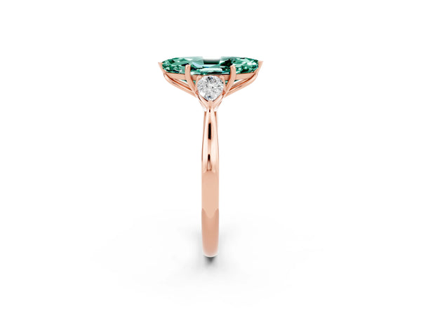 Rose gold Three-Stone Marquise Cut Green Sapphire Ring with Pear  Side Stones in Four-Prong Setting