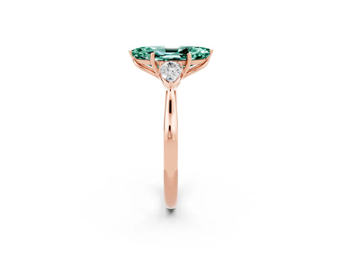 Rose gold Three-Stone Marquise Cut Cut Diamond Ring with Pear Side Stones in Four-Prong Setting_2
