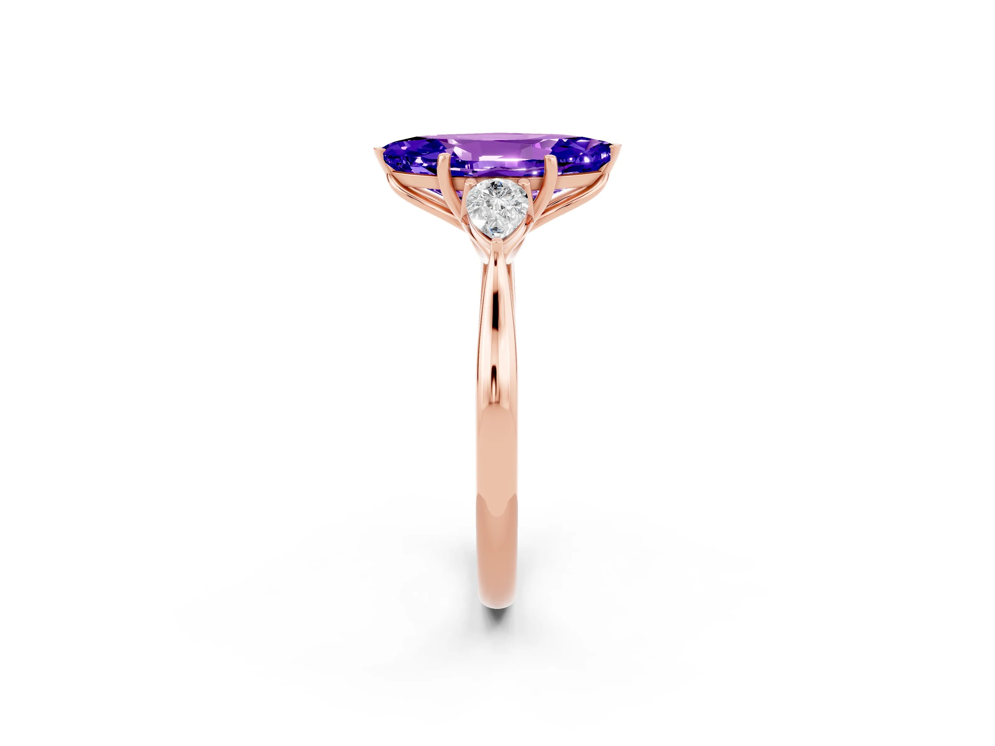 Rose gold Three-Stone Marquise Cut Cut Diamond Ring with Pear Side Stones in Four-Prong Setting_2