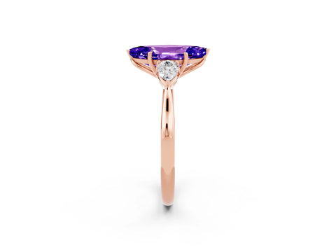 Rose gold Three-Stone Marquise Cut Cut Diamond Ring with Pear Side Stones in Four-Prong Setting_2