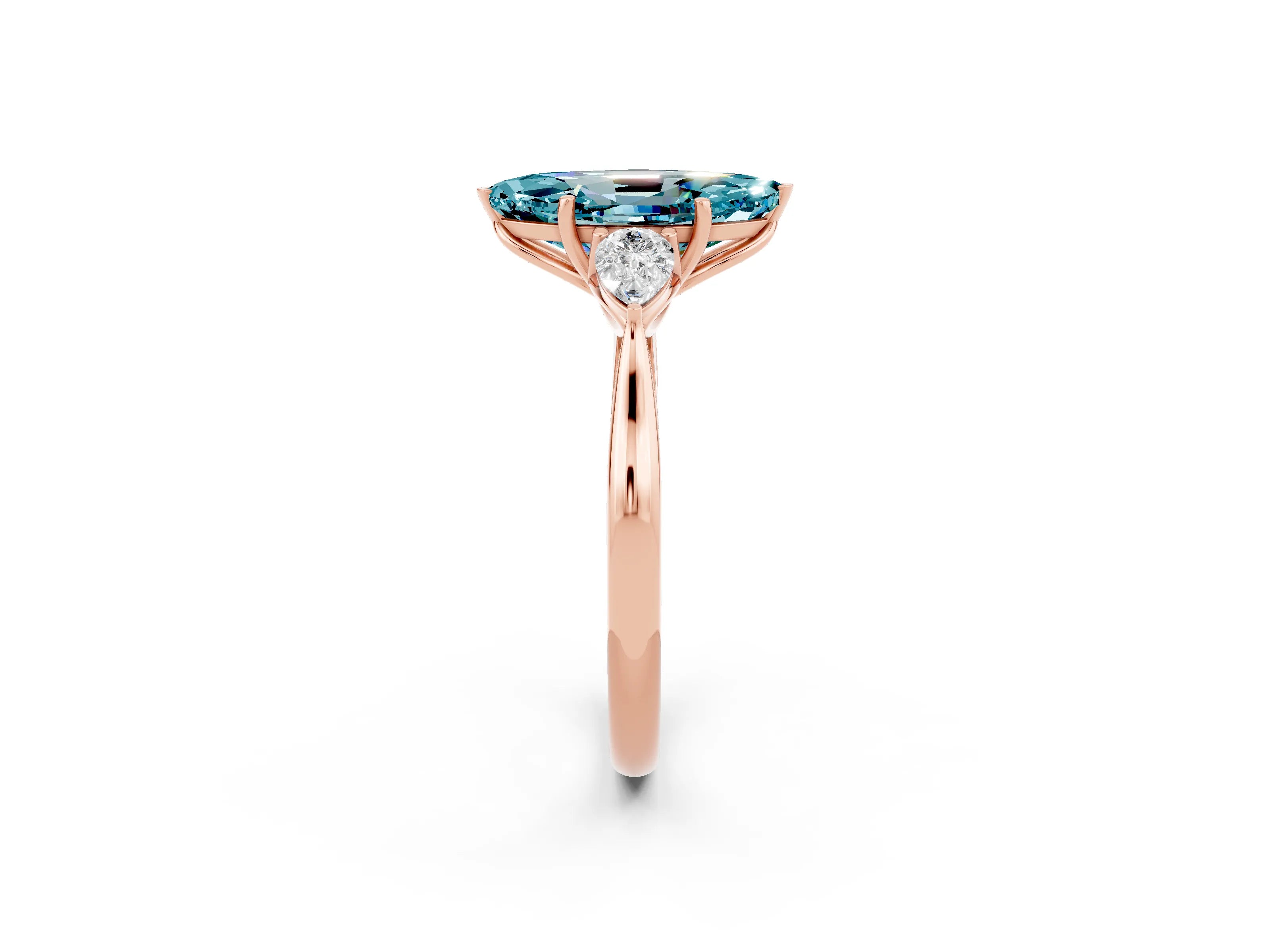 Rose gold Three-Stone Marquise Cut Cut Diamond Ring with Pear Side Stones in Four-Prong Setting_2