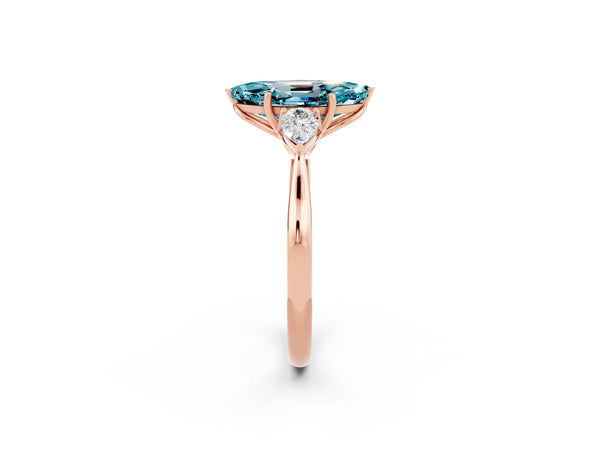 Rose gold Three-Stone Marquise Cut Cut Diamond Ring with Pear Side Stones in Four-Prong Setting