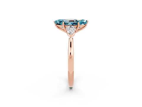 Rose gold Three-Stone Marquise Cut Cut Diamond Ring with Pear Side Stones in Four-Prong Setting_2