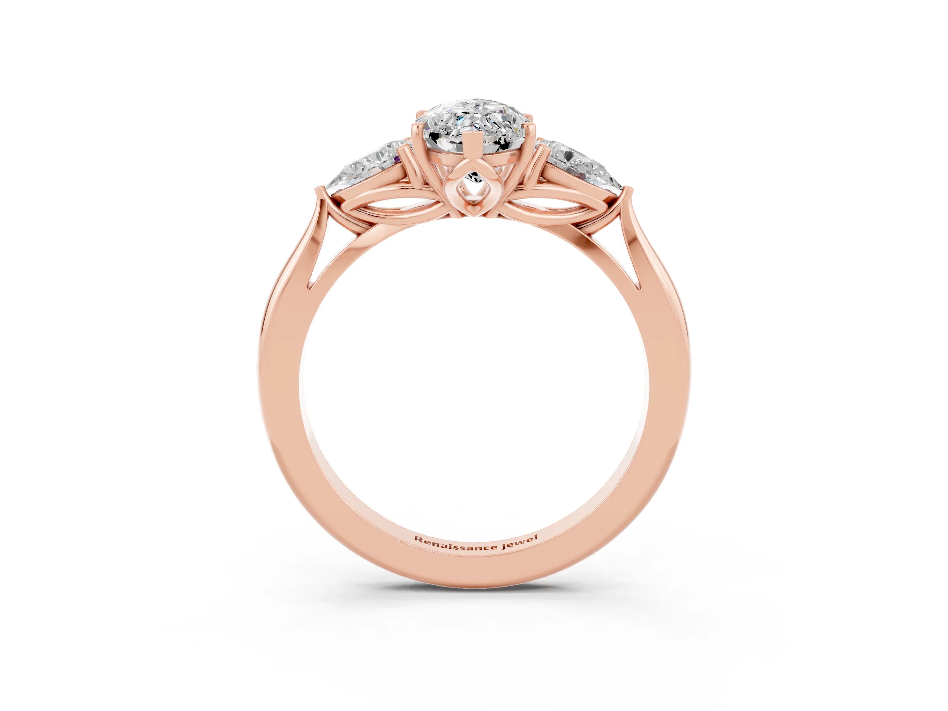 Rose gold Three-Stone Marquise Cut Cut Diamond Ring with Pear Side Stones in Four-Prong Setting_3