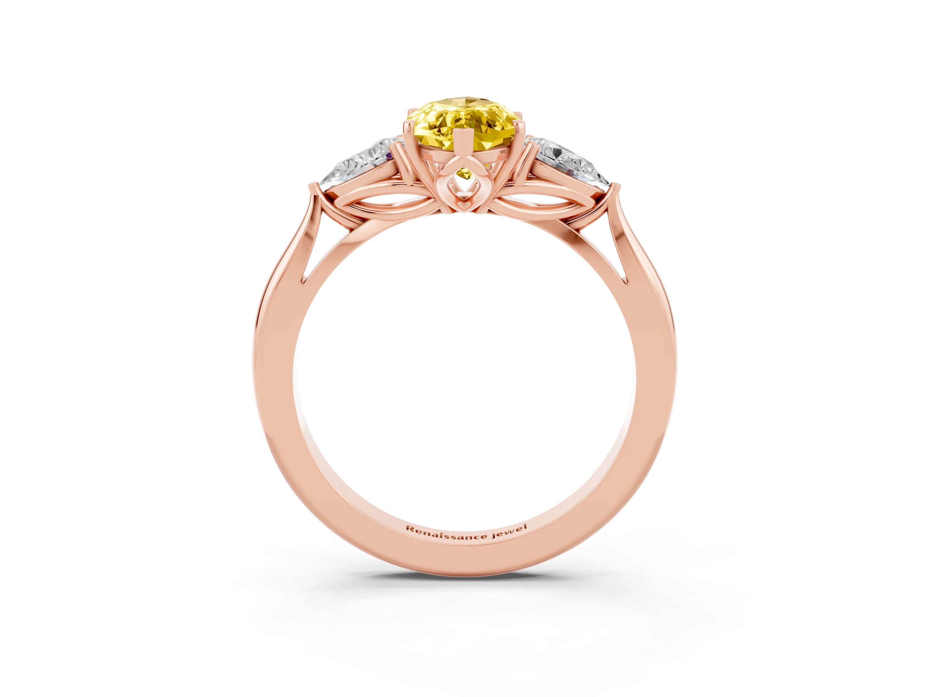 Rose gold Three-Stone Marquise Cut Cut Diamond Ring with Pear Side Stones in Four-Prong Setting_3