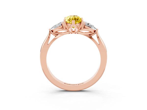 Rose gold Three-Stone Marquise Cut Yellow Sapphire Ring with Pear  Side Stones in Four-Prong Setting
