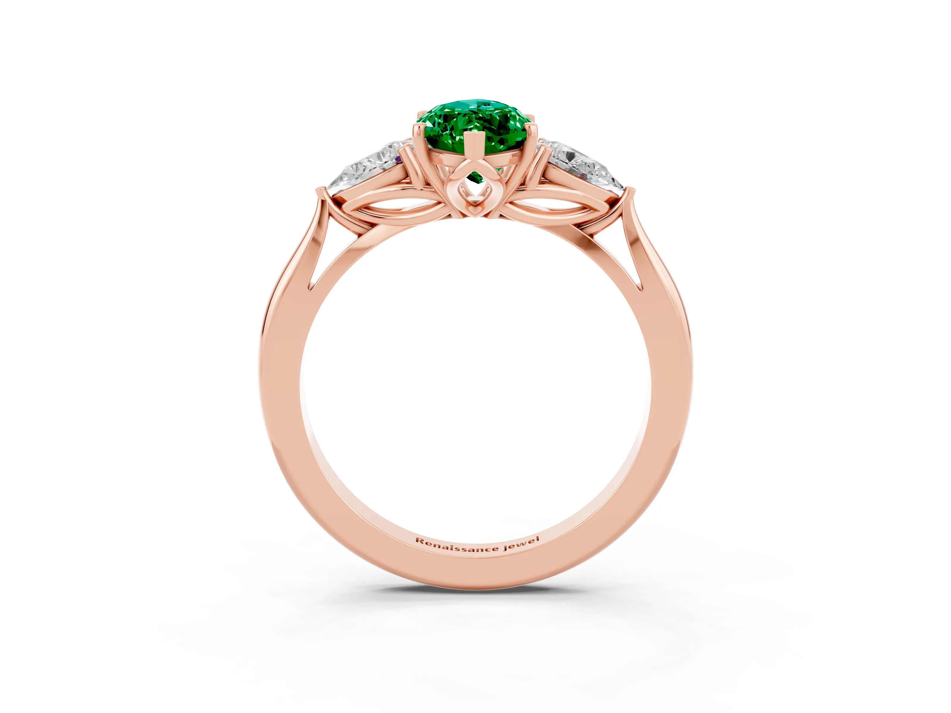 Rose gold Three-Stone Marquise Cut Cut Diamond Ring with Pear Side Stones in Four-Prong Setting_3