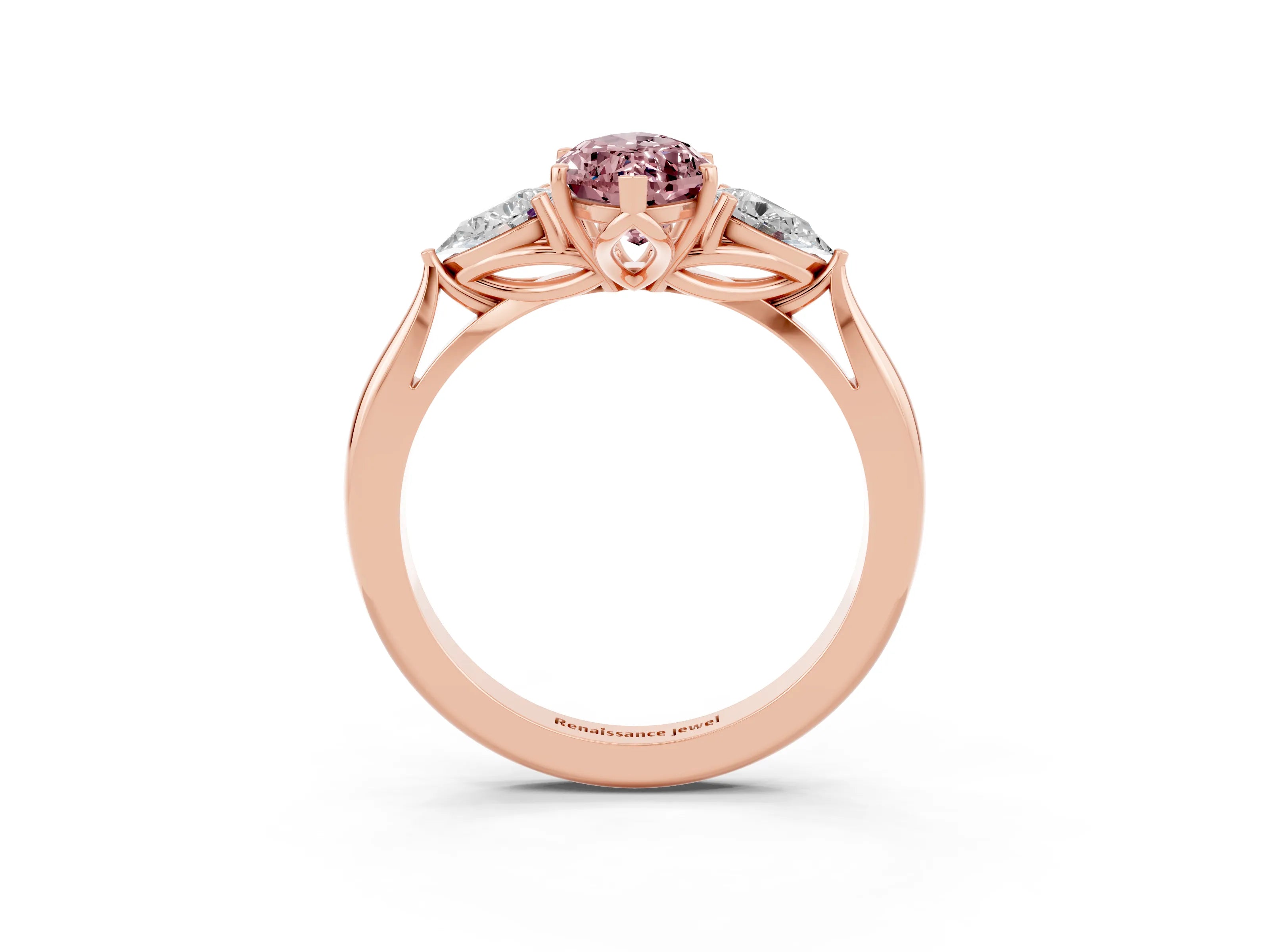 Rose gold Three-Stone Marquise Cut Cut Diamond Ring with Pear Side Stones in Four-Prong Setting_3