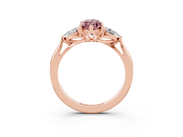 Rose gold Three-Stone Marquise Cut Cut Diamond Ring with Pear Side Stones in Four-Prong Setting
