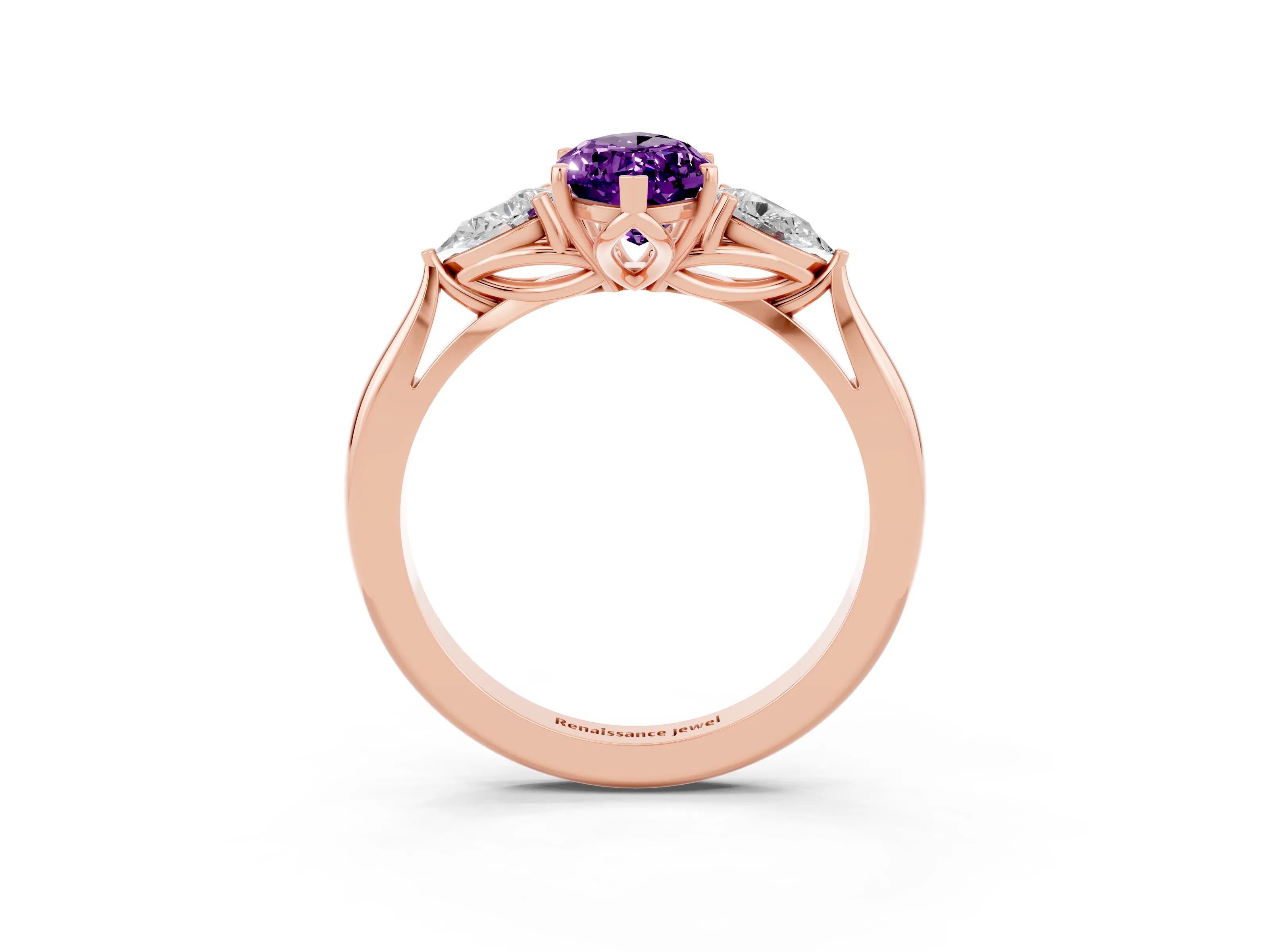 Rose gold Three-Stone Marquise Cut Cut Diamond Ring with Pear Side Stones in Four-Prong Setting_3