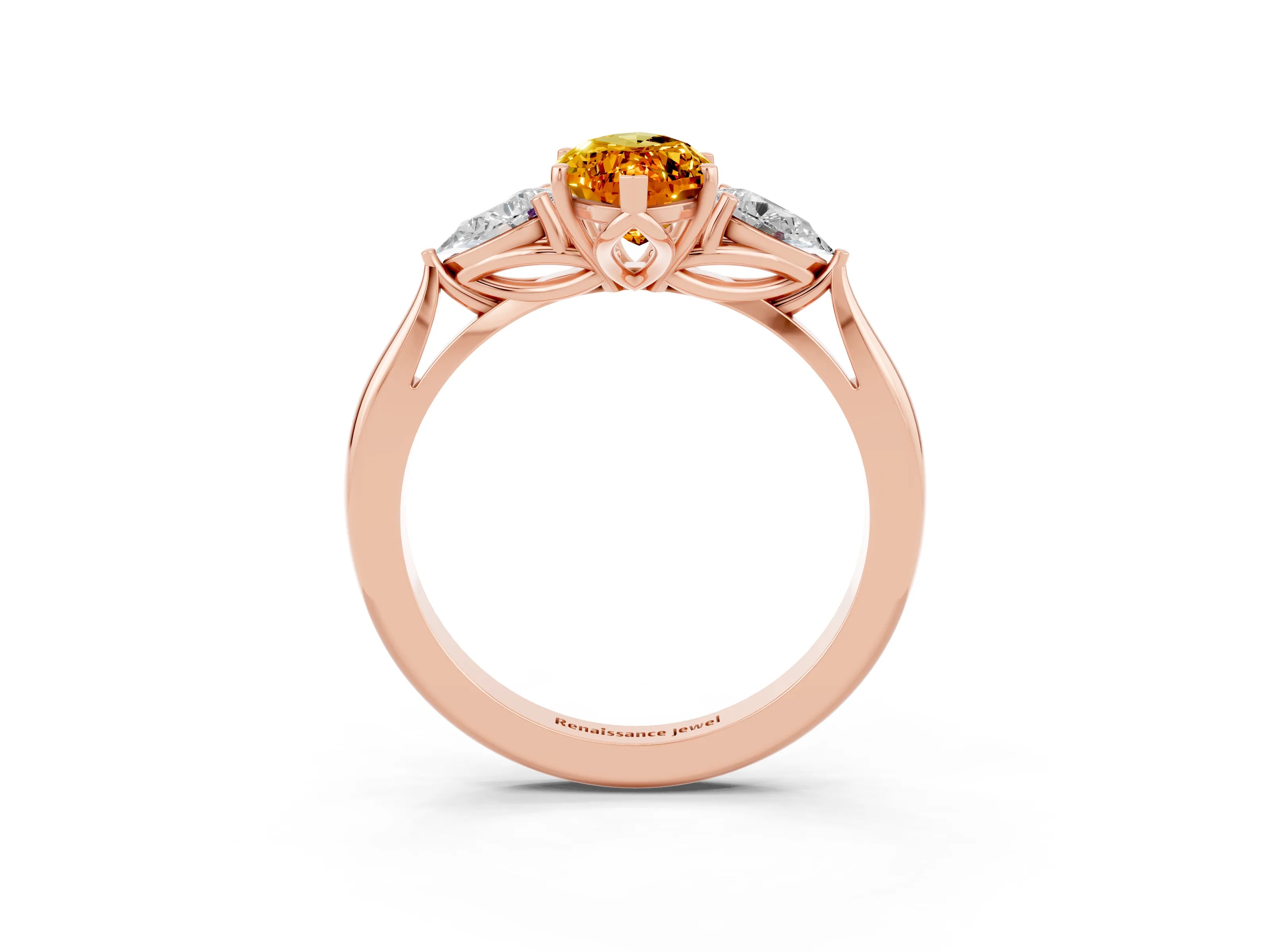 Rose gold Three-Stone Marquise Cut Cut Diamond Ring with Pear Side Stones in Four-Prong Setting_3