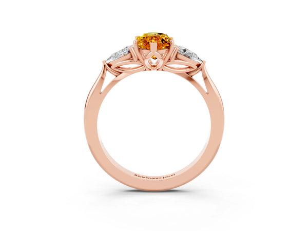Rose gold Three-Stone Marquise Cut Citrine Ring with Pear  Side Stones in Four-Prong Setting