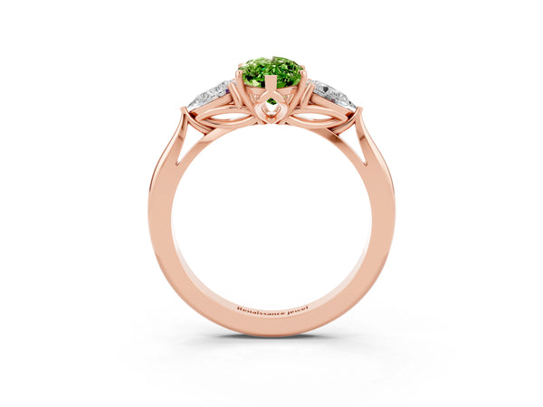 Rose gold Three-Stone Marquise Cut Cut Diamond Ring with Pear Side Stones in Four-Prong Setting