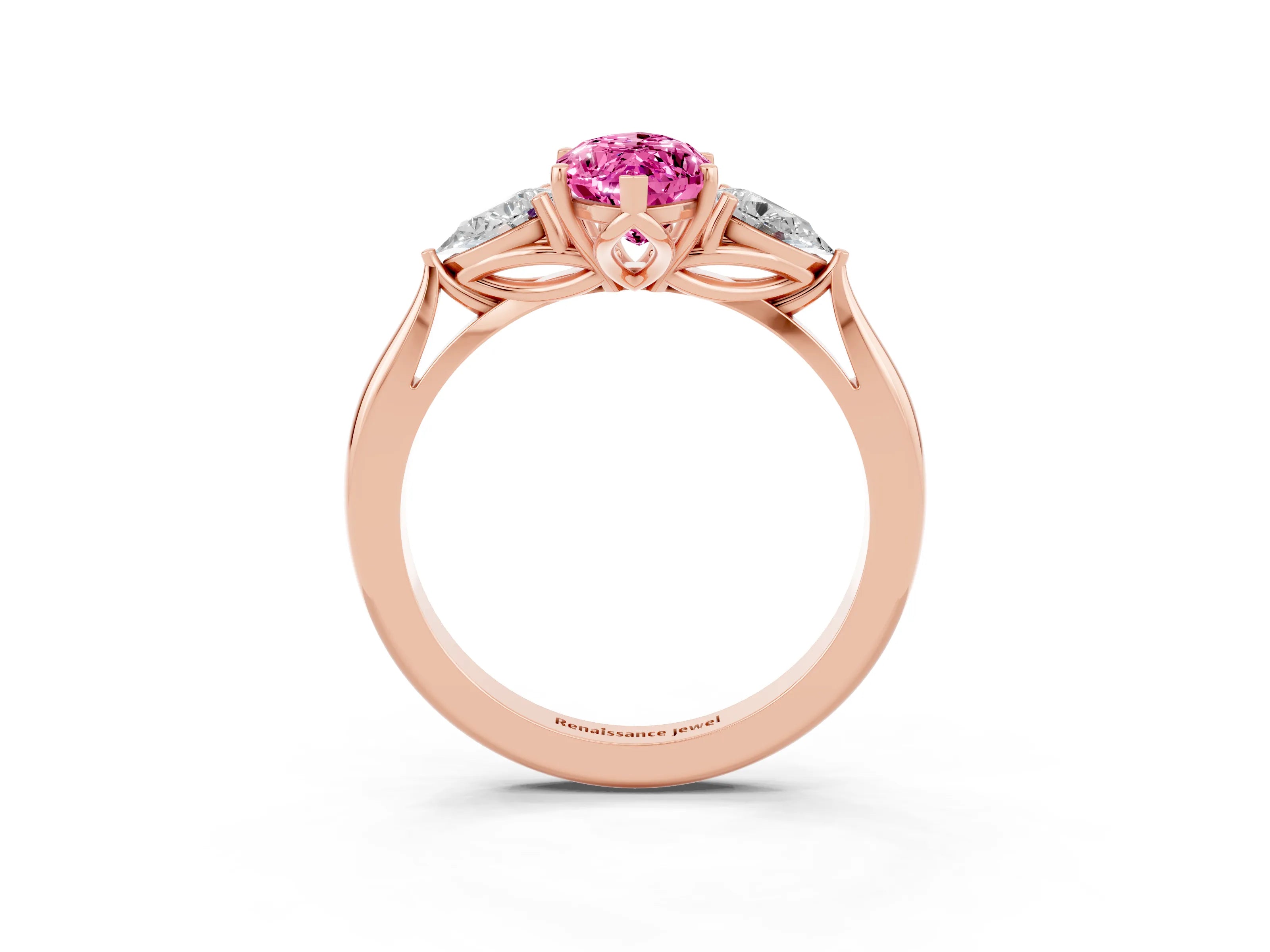 Rose gold Three-Stone Marquise Cut Cut Diamond Ring with Pear Side Stones in Four-Prong Setting_3
