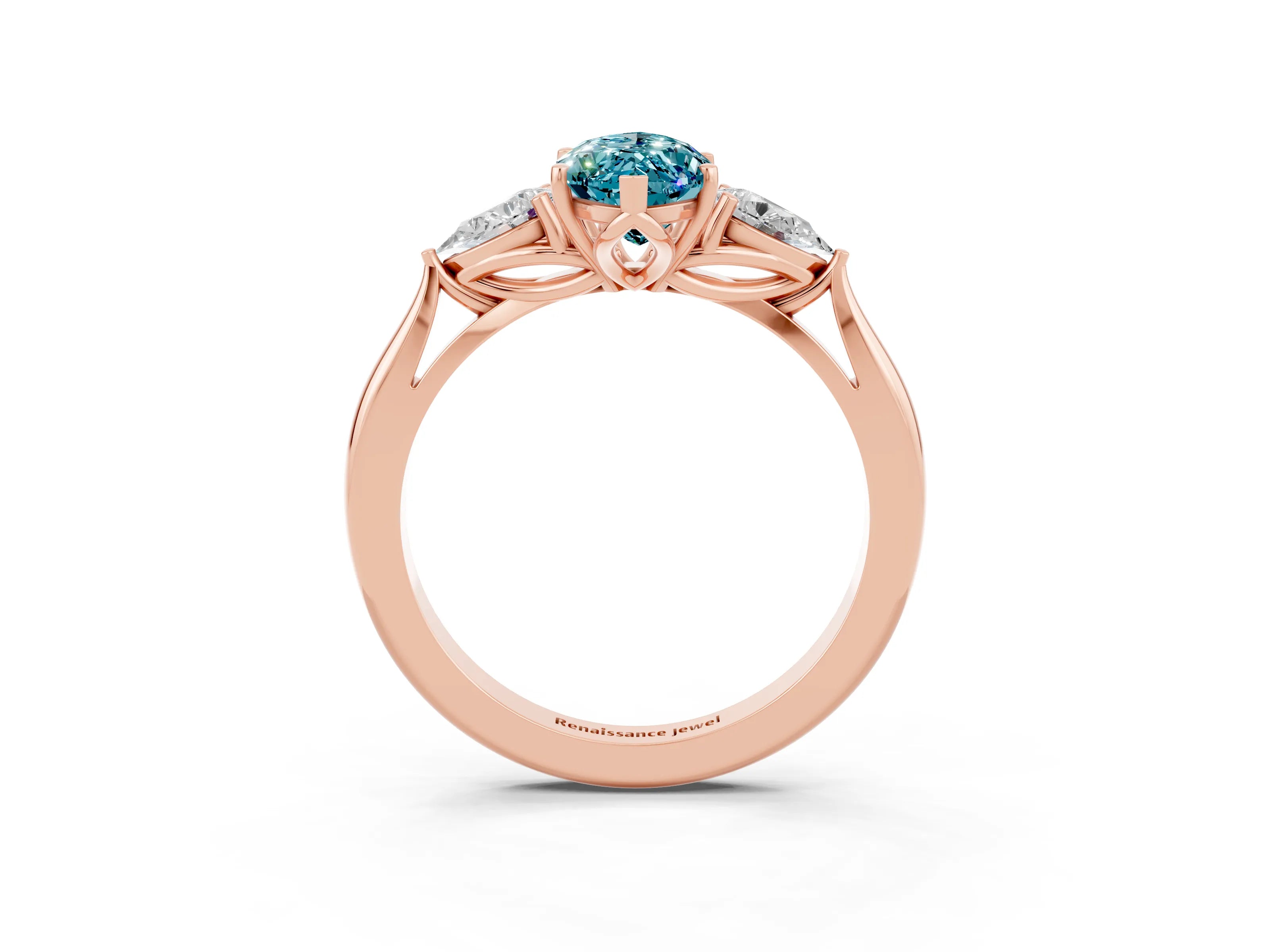 Rose gold Three-Stone Marquise Cut Cut Diamond Ring with Pear Side Stones in Four-Prong Setting_3