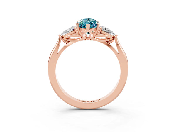 Rose gold Three-Stone Marquise Cut Cut Diamond Ring with Pear Side Stones in Four-Prong Setting