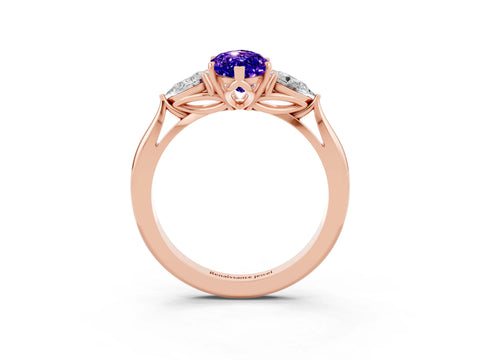 Rose gold Three-Stone Marquise Cut Cut Diamond Ring with Pear Side Stones in Four-Prong Setting_3