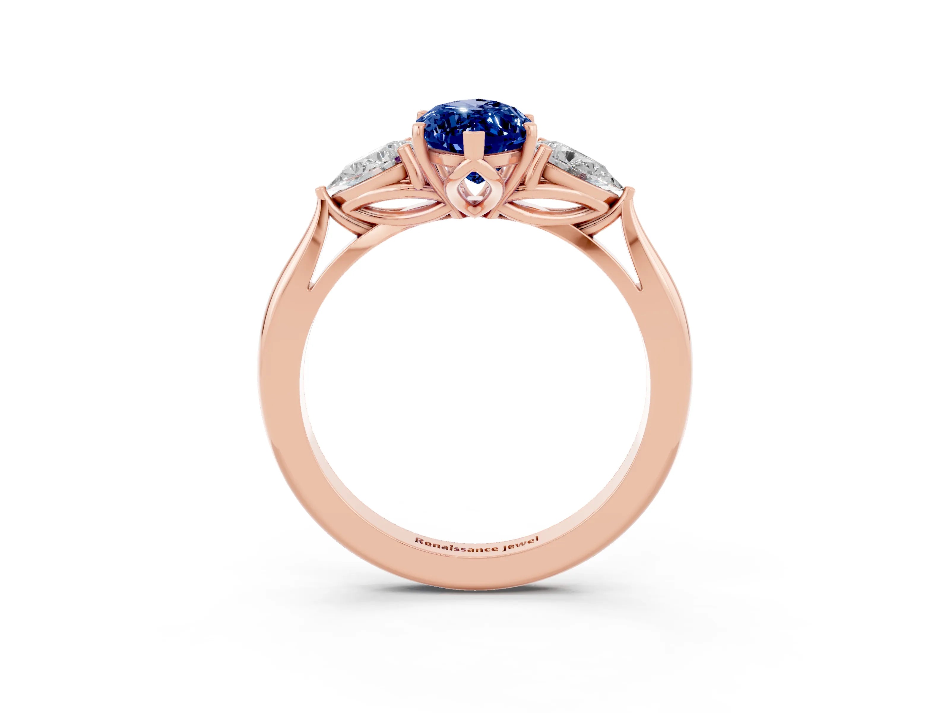 Rose gold Three-Stone Marquise Cut Cut Diamond Ring with Pear Side Stones in Four-Prong Setting_3