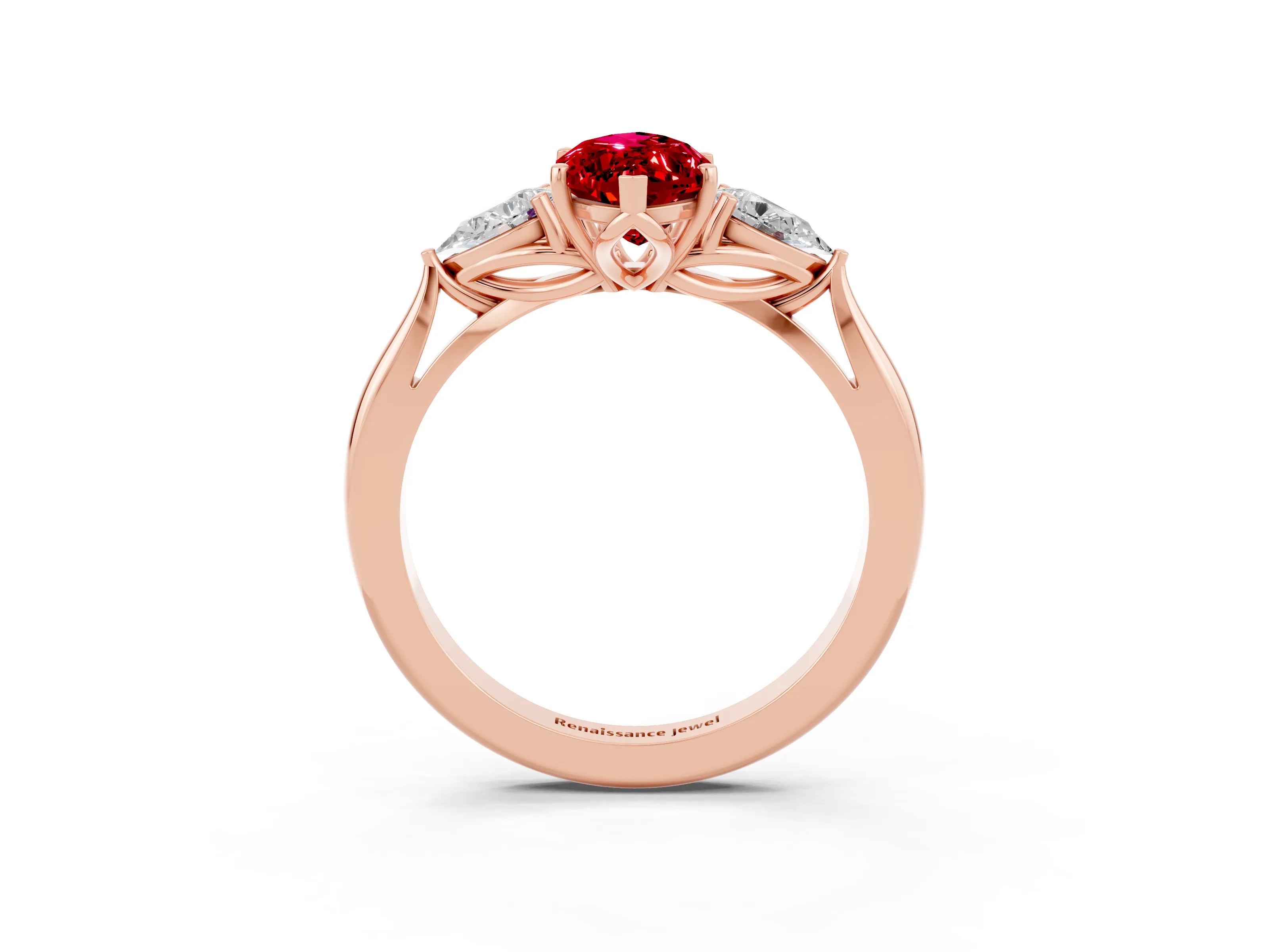 Rose gold Three-Stone Marquise Cut Cut Diamond Ring with Pear Side Stones in Four-Prong Setting_3