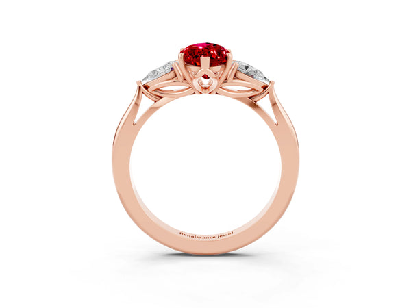Rose gold Three-Stone Marquise Cut Cut Diamond Ring with Pear Side Stones in Four-Prong Setting