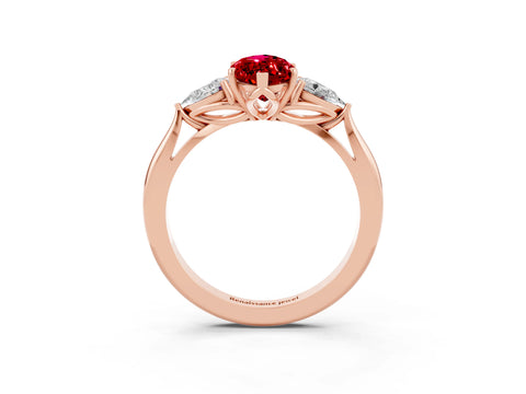 Rose gold Three-Stone Marquise Cut Cut Diamond Ring with Pear Side Stones in Four-Prong Setting_3