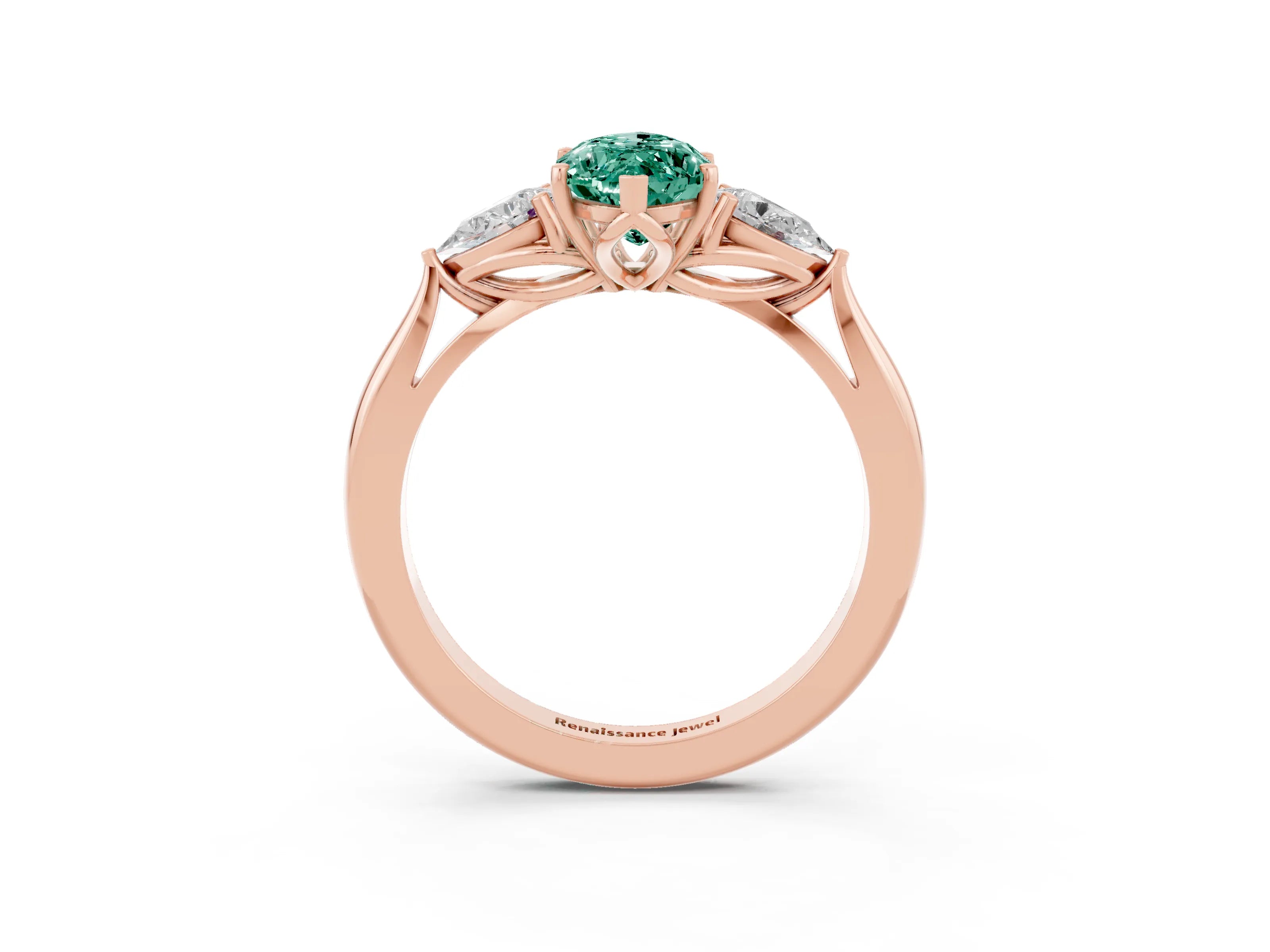 Rose gold Three-Stone Marquise Cut Cut Diamond Ring with Pear Side Stones in Four-Prong Setting_3