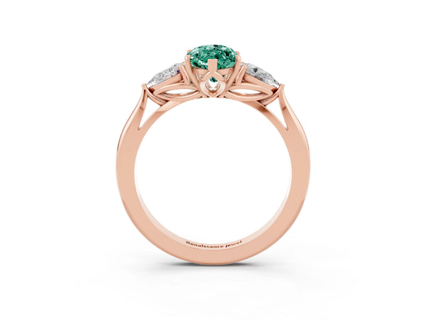 Rose gold Three-Stone Marquise Cut Green Sapphire Ring with Pear  Side Stones in Four-Prong Setting