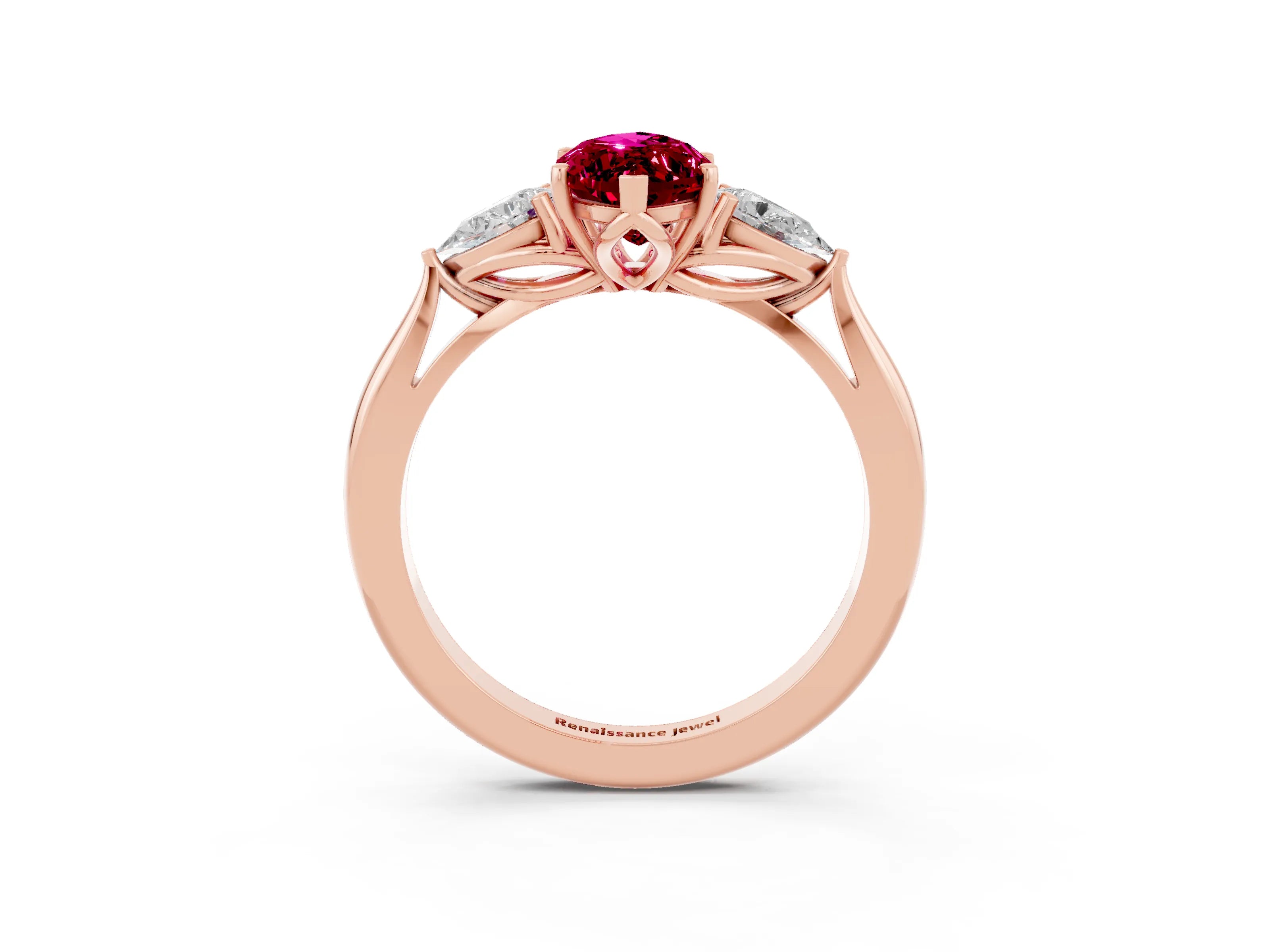 Rose gold Three-Stone Marquise Cut Cut Diamond Ring with Pear Side Stones in Four-Prong Setting_3