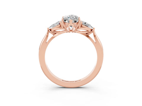 Rose gold Three-Stone Marquise Cut Cut Diamond Ring with Pear Side Stones in Four-Prong Setting_3